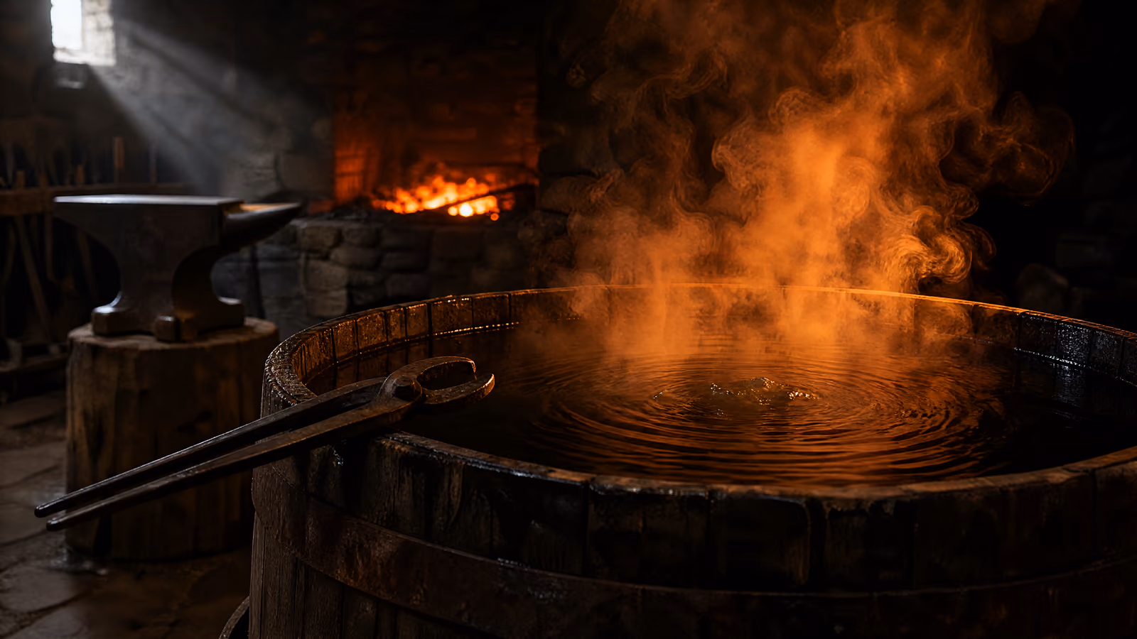 Steam off the quench tub.